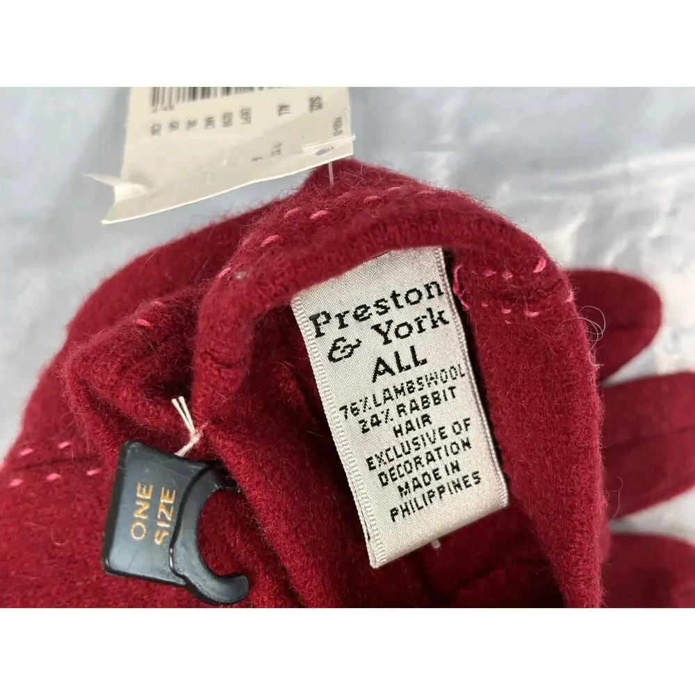 Preston & York Gloves Womens One Size Red Wool Rabbit Hair Knit Buckle Winter